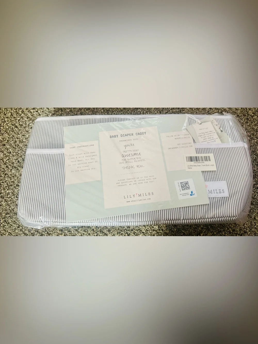 Lily Miles Grey/Blush Large Diaper Caddy NWT